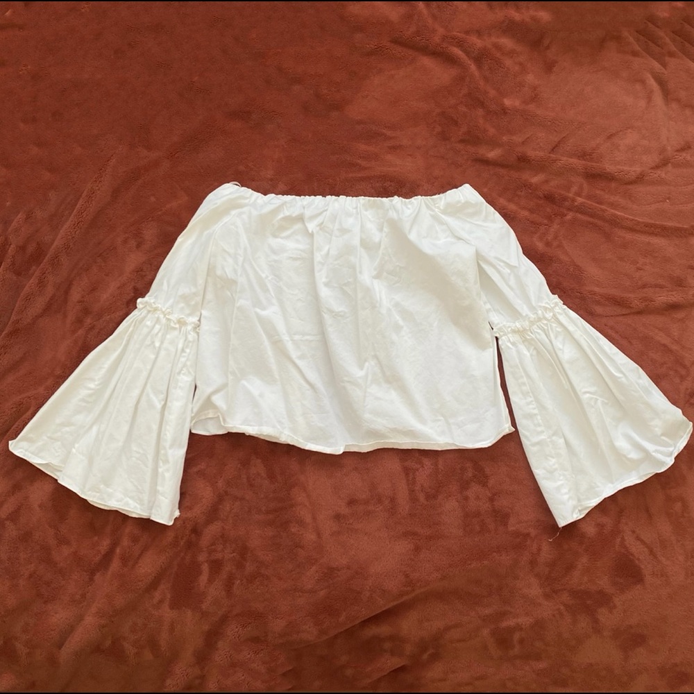 Zara White Off Shoulder Open Back Bell Sleeve Top